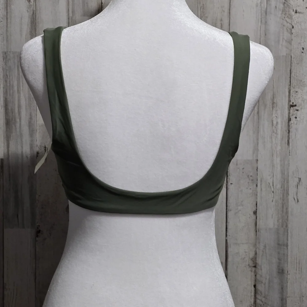 Aerie Olive Green Wide Strap Scoop Bikini Swim Top Size Medium